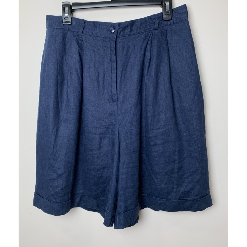 Talbots Vintage Linen Shorts Womens 14 High Rise Pleat Front Cuffed Lined Dressy